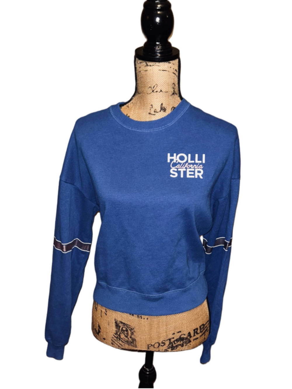 Women's Hollister Crop Sweatshirt Size S Blue White Logo Crewneck